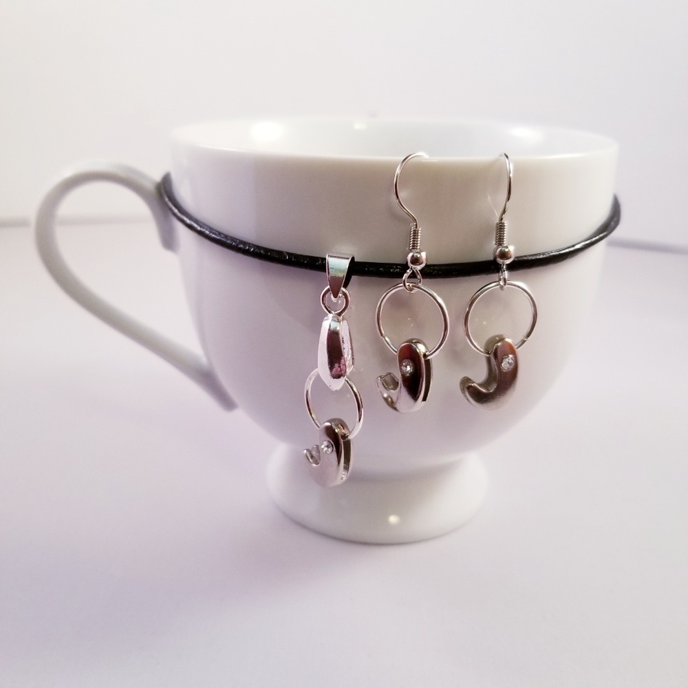 Leather Cord Silver Initial J Necklace Set